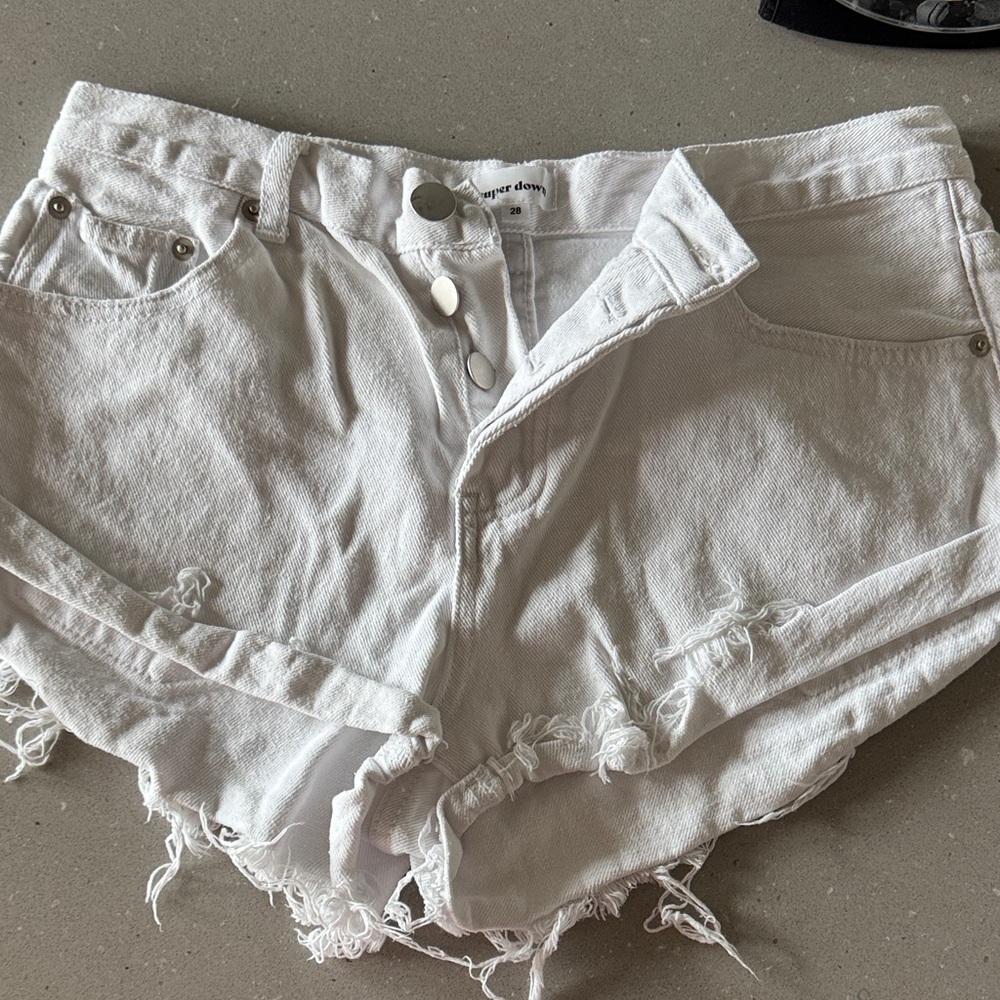 Final Price - Superdown White Frayed Jean Shorts
